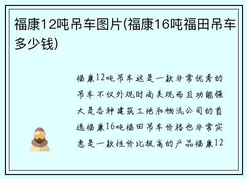 福康12吨吊车图片(福康16吨福田吊车多少钱)