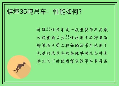 蚌埠35吨吊车：性能如何？